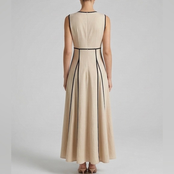 Contrast-Trimmed 100% Cotton Maxi Dress – Sand & Black - Picture 7 of 9